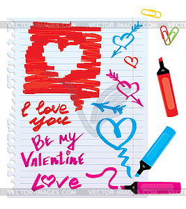 Set of different colors markers and marks - sketch - royalty-free vector clipart