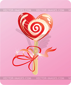 Heart candy - lollipop - on pink background - vector image