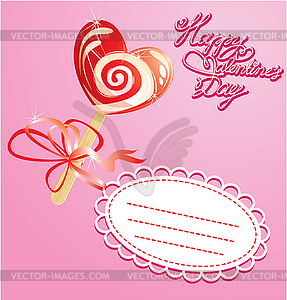 Valentines Day Card with heart candy - lollipop - o - vector clipart