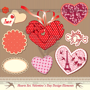 Valentine`s day design elements - different hearts - vector clipart