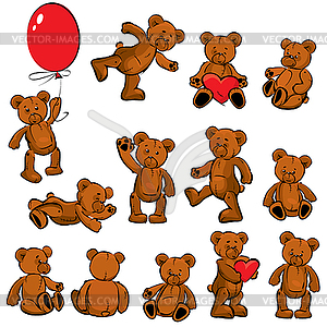 Set of vintage soft toys - teddy bears - vector clipart