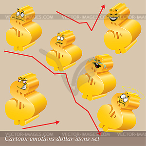 Cartoon emotions dollar icon set - vector image