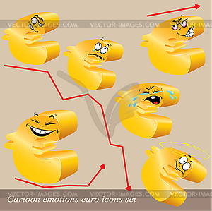 Cartoon emotions euro icon set - color vector clipart