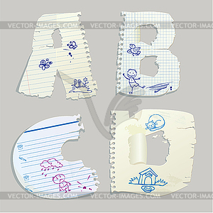 English alphabet - letters are made of old paper - - vector clip art