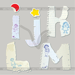 English alphabet - letters are made of old paper - - vector EPS clipart