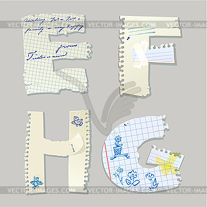 English alphabet - letters are made of old paper - - vector EPS clipart