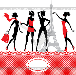 Set of silhouettes of fashionable girls - vector image