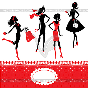 Set of silhouettes of fashionable girls - vector image