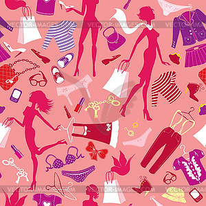 Seamless pattern in pink colours - Silhouettes of - vector EPS clipart