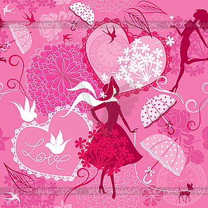 Seamless pattern in pink colors - Silhouettes of - vector clipart