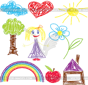 Crayon pained girl icon - vector image