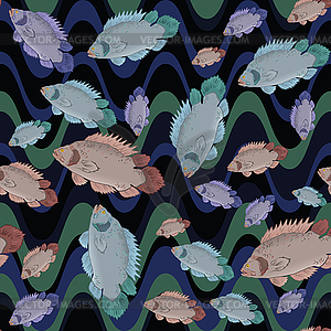 Fish and wave seamless pattern - vector clip art