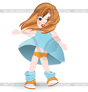 Девушка в синем платье - иллюстрация в векторном формате