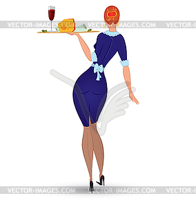 Waitress in blue uniform - vector clipart / vector image
