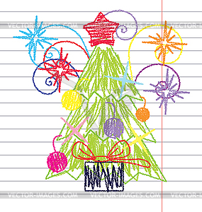 Crayon Christmas tree - vector clipart