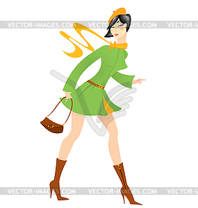 Cartoon girl green coat - vector image