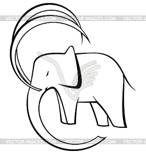 Black and white elephant - vector clip art