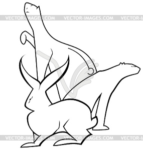 Black and white hare and bears - vector clipart