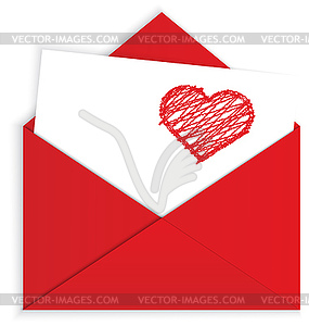 Сердце карандаш на красный конверт - клипарт в векторе