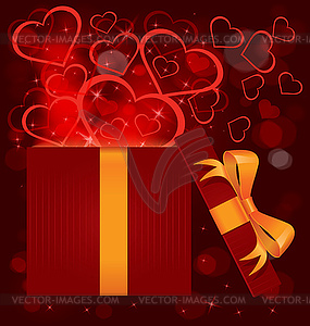 Magic light gift box hearts - vector image