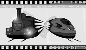 Trains on film frame - vector clip art