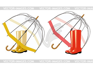 Зонт и резиновые сапоги - изображение в векторном формате
