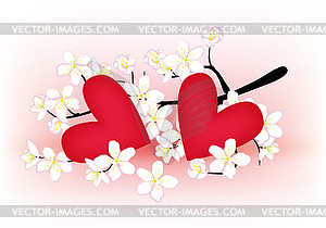Flowering branch and heart - vector image
