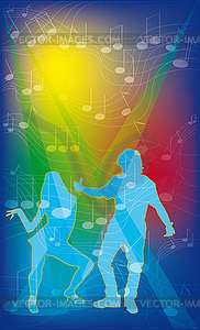 Background with people dancing and notes - vector clipart