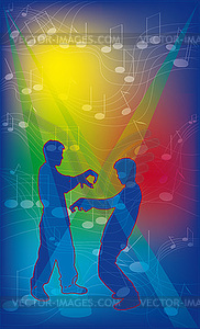 Background with people dancing and notes - vector clipart