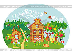 Village street - vector clip art