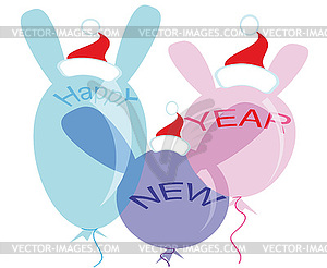 New Year`s balloons in Santa hats - vector image