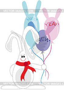 Кролик с воздушными шарами - иллюстрация в векторном формате