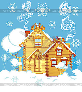 Домов в зимний период - векторное изображение EPS