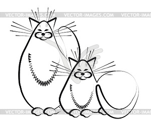 Две кошки. Эскиз - векторное изображение клипарта