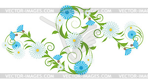 Vignette of cornflowers and daisies - vector image