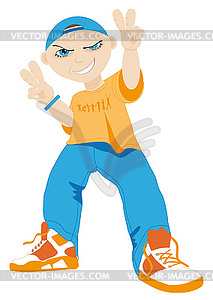 Young man in baseball cap and jeans - vector clip art