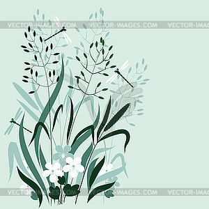 Wild grass and dragonflies - vector image