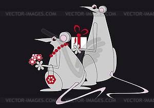 Пару мышь идет в гости - иллюстрация в векторе