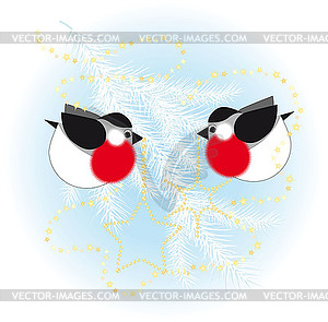 Bullfinch dress up Christmas tree - vector image