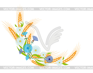 Vignette of ears, daisies and cornflowers - vector clip art