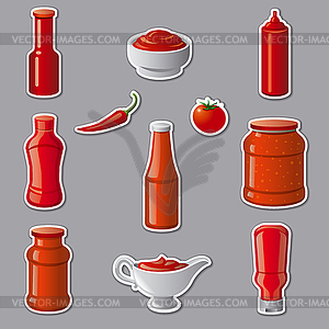 Ketchups and sauces stickers - royalty-free vector image