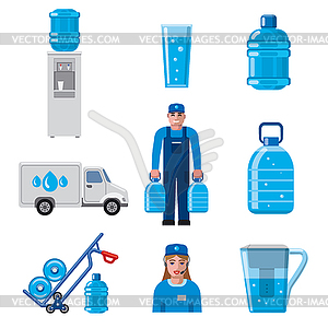 Water delivery service icons - vector clip art