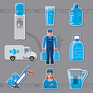 Water delivery service stickers - vector clipart