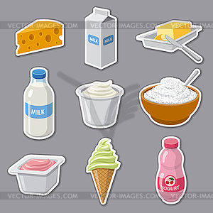 Наклейки для молочных продуктов - иллюстрация в векторе