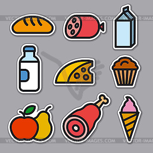 Food and grocery stickers - vector clip art