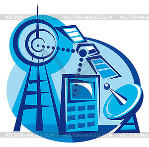 Мобильный телефон и спутниковое - клипарт