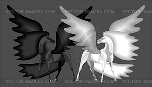 White and Black Pegasuses - vector clip art