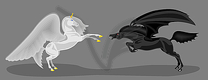 Pegasus und schwarzes geflügeltes Pferd - vektorisiertes Clipart