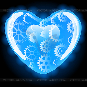 Set of gear wheels in blue heart - vector image