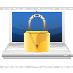 Security concept with padlock and laptop - vector image